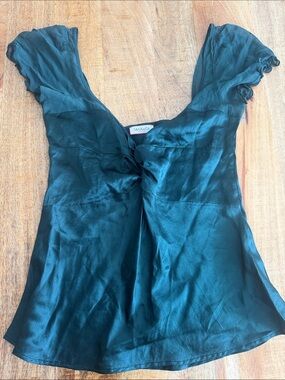 Max & Co. Deep Teal Satin Twist-Front Blouse